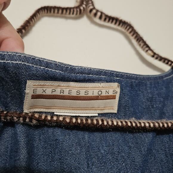 Vtg Denim Midi Jumper Dress Womens M/L Cottagecore Boho Pockets Button Up - Picture 3 of 6